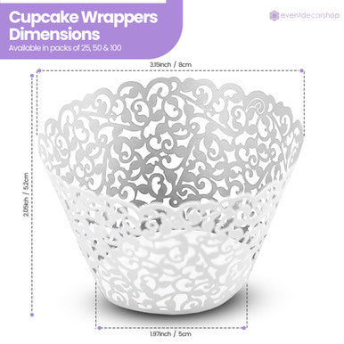 25x Laser Cut Cupcake Wrappers - White