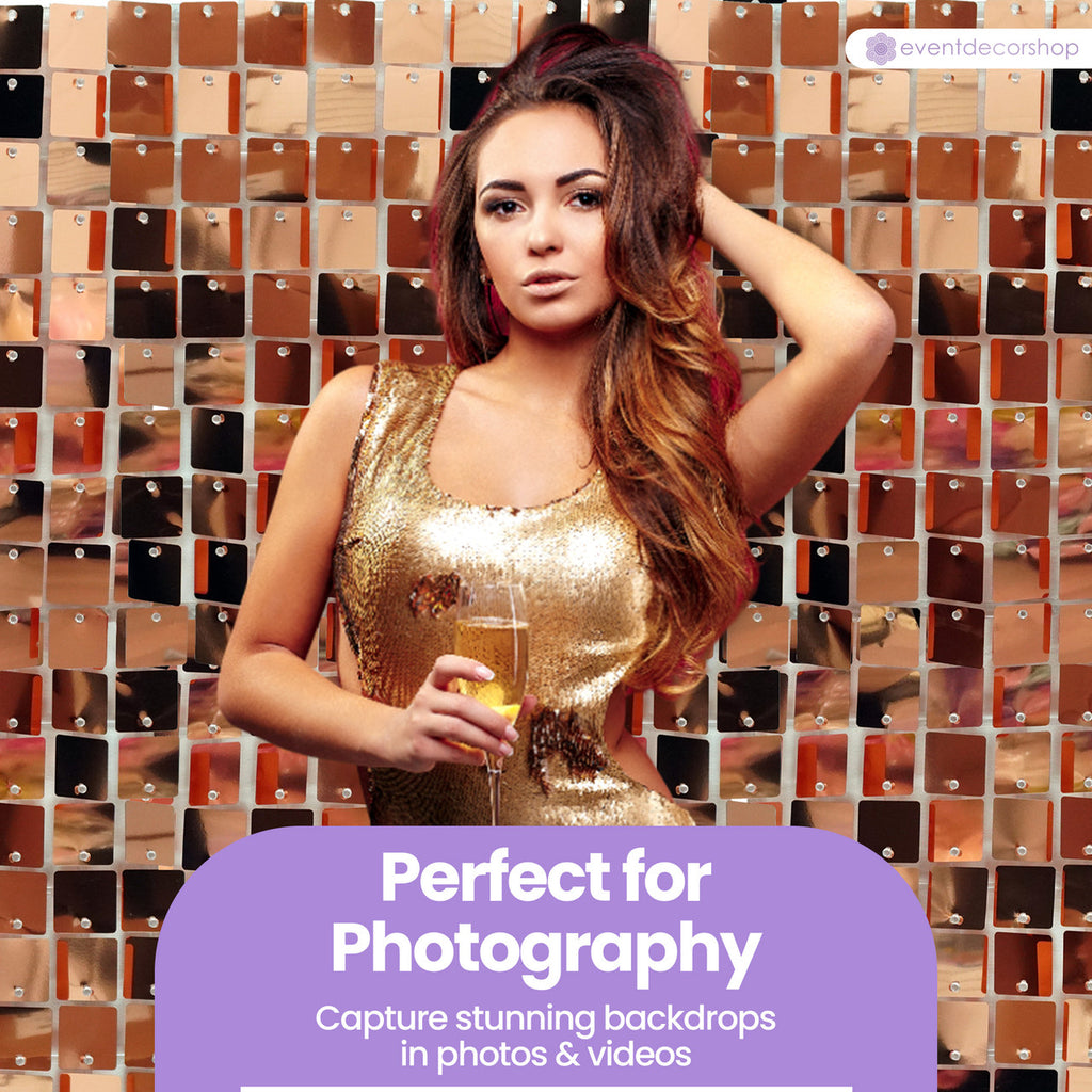 Square Sequin Wall Backdrop Panels - Rose Gold