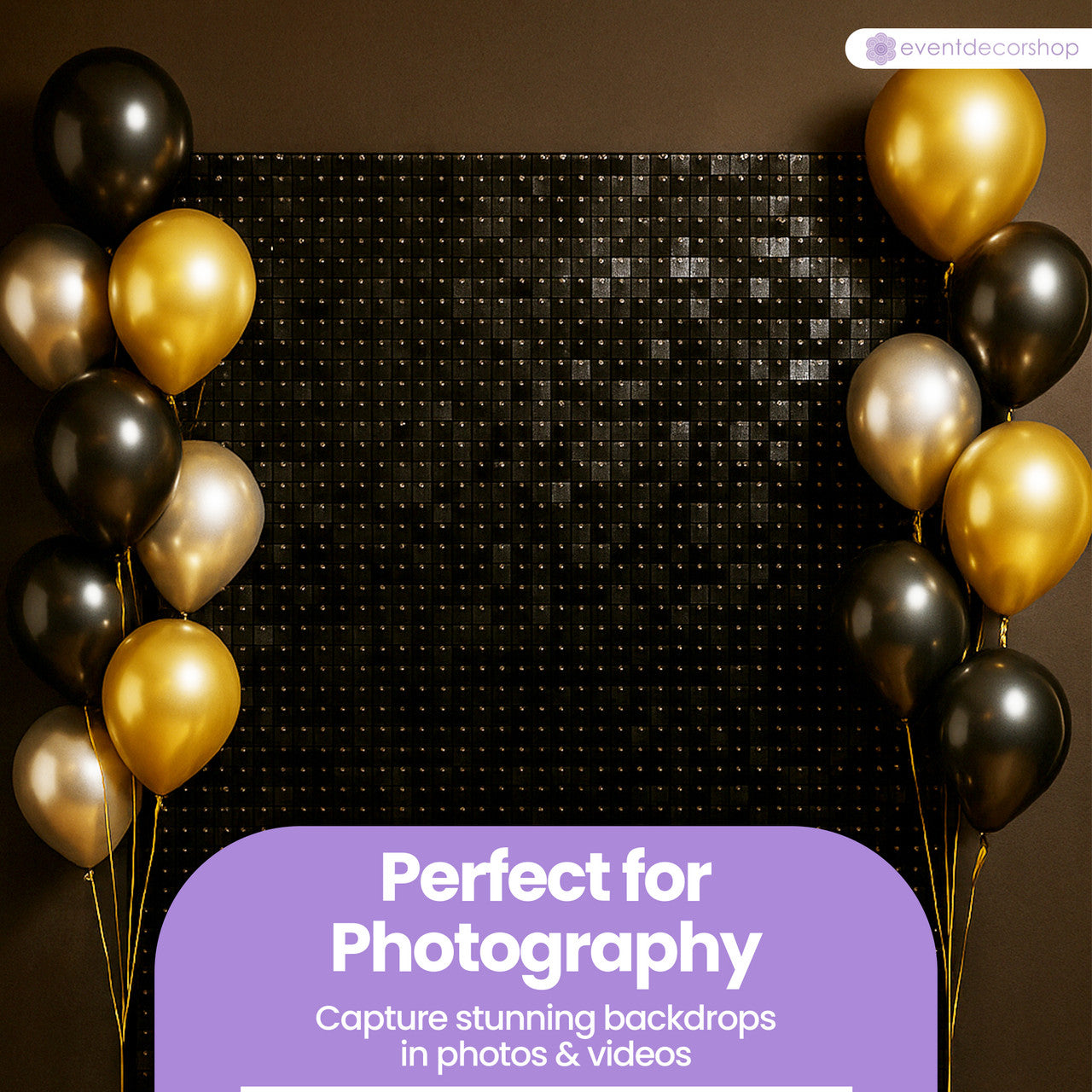 Square Sequin Wall Backdrop Panels - Black