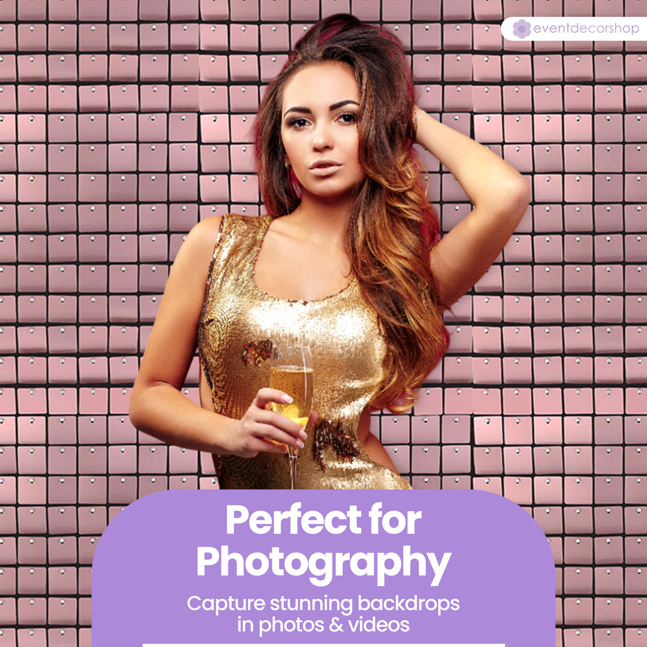 Square Sequin Wall Backdrop Panels - Matt Pink