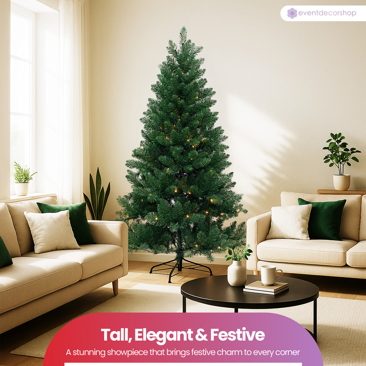 Evergreen Christmas Tree with Warm White Lights - 4ft/5ft/6ft