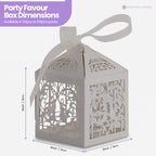 50x Laser Cut Love Heart & Doves Favours Box with Organza Ribbon - Silver
