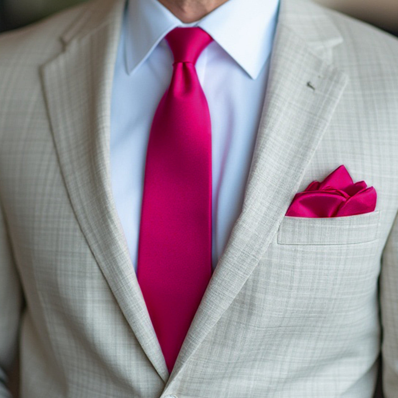 Hot Pink Tie and Handkerchief