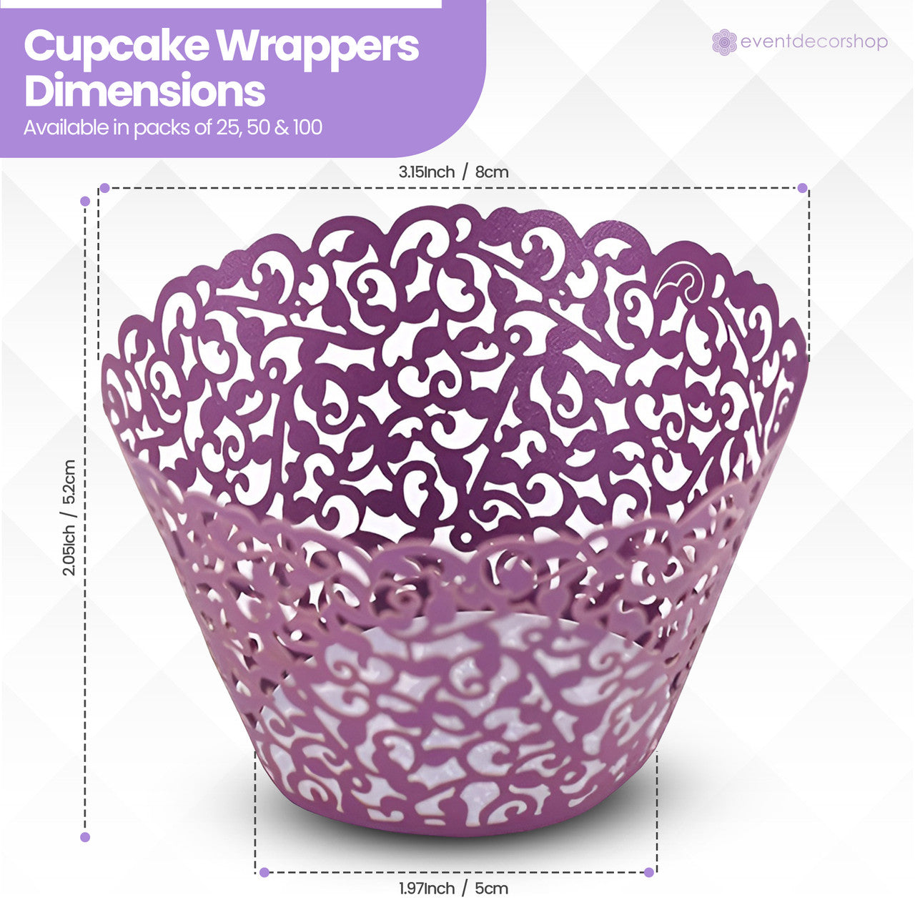 25x Laser Cut Cupcake Wrappers - Purple