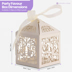 50x Laser Cut Love Heart & Doves Favours Box with Organza Ribbon - Beige