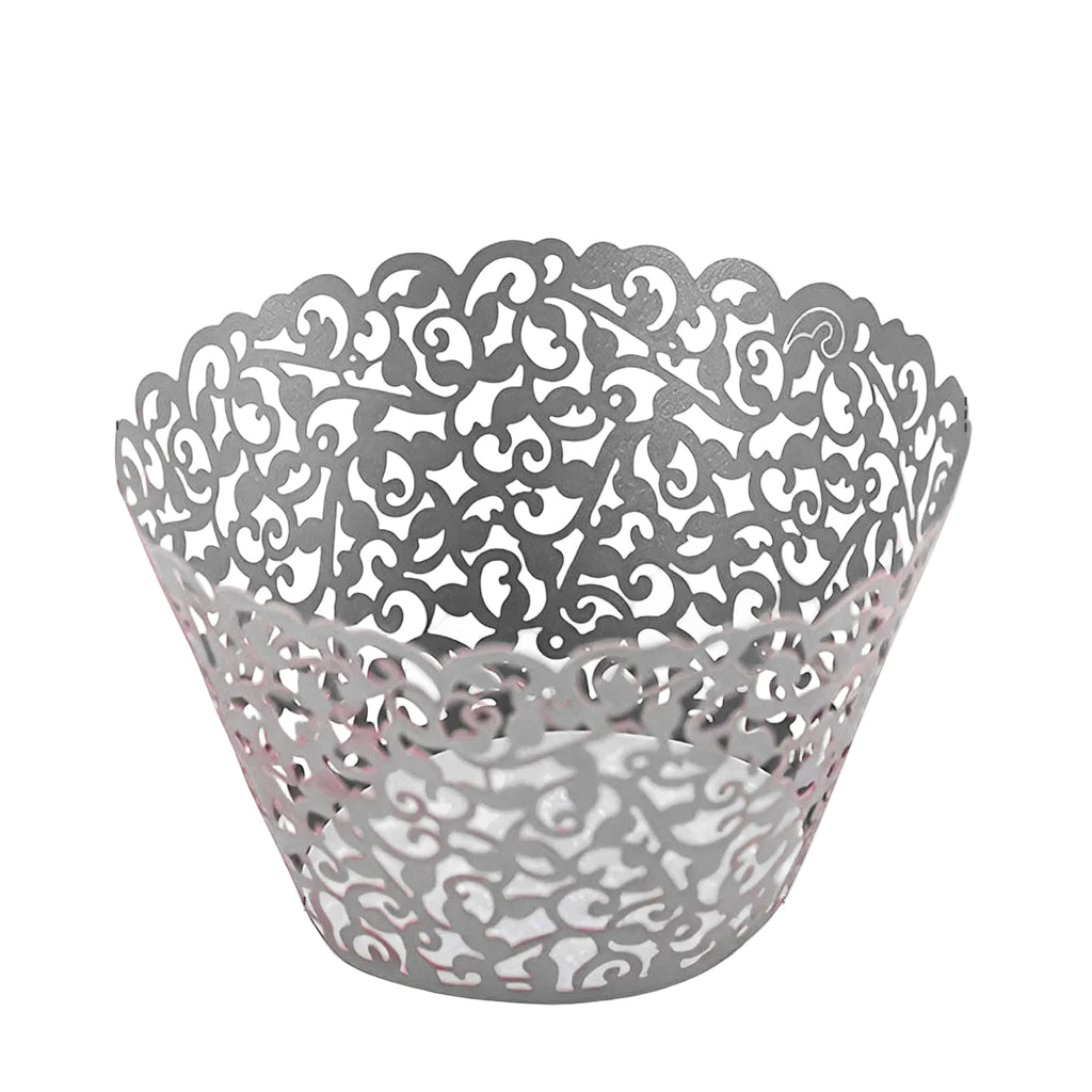 25x Laser Cut Cupcake Wrappers - Silver