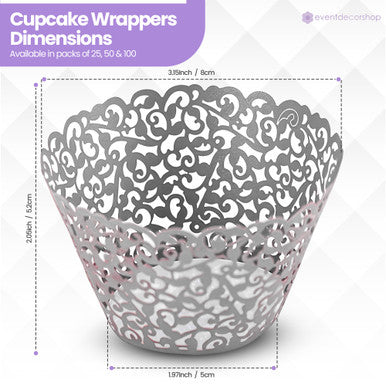 25x Laser Cut Cupcake Wrappers - Silver