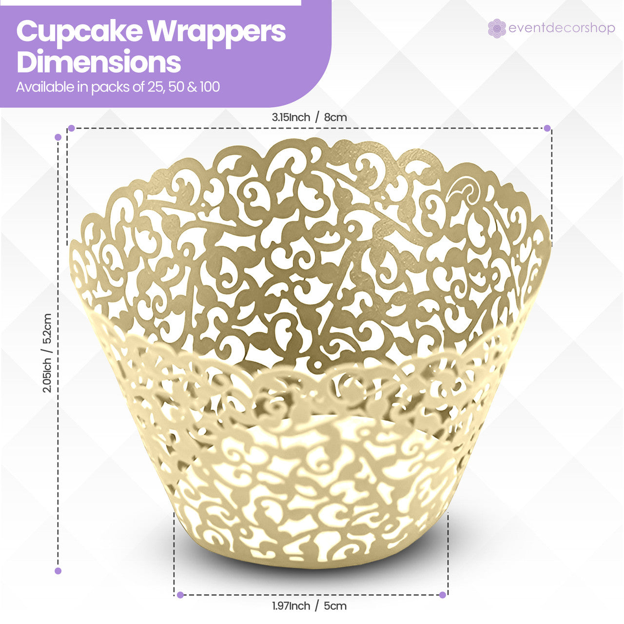 25x Laser Cut Cupcake Wrappers - Beige