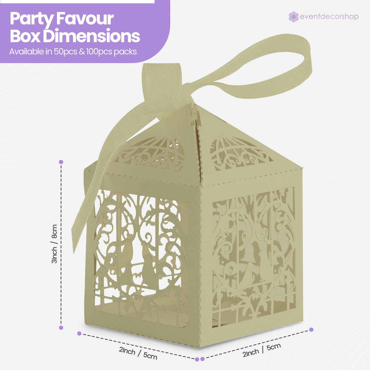 50x Laser Cut Love Heart & Doves Favours Box with Organza Ribbon - Honeydew