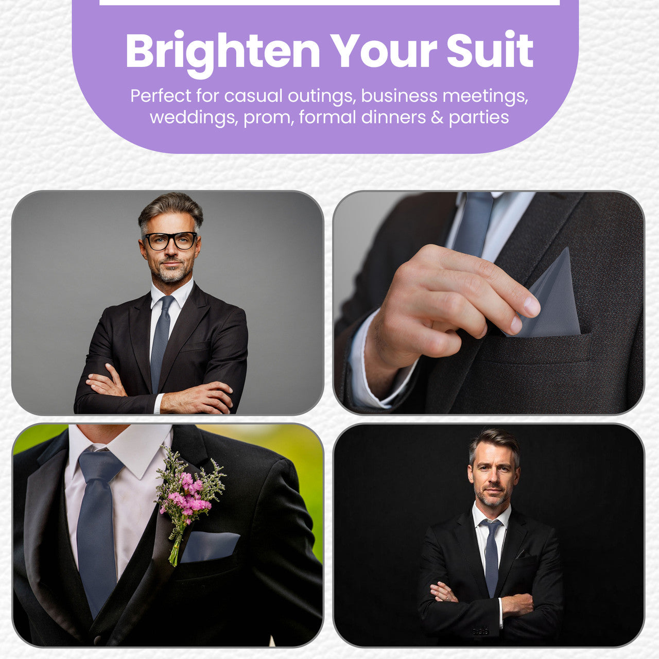 Light Grey Tie and Handkerchief
