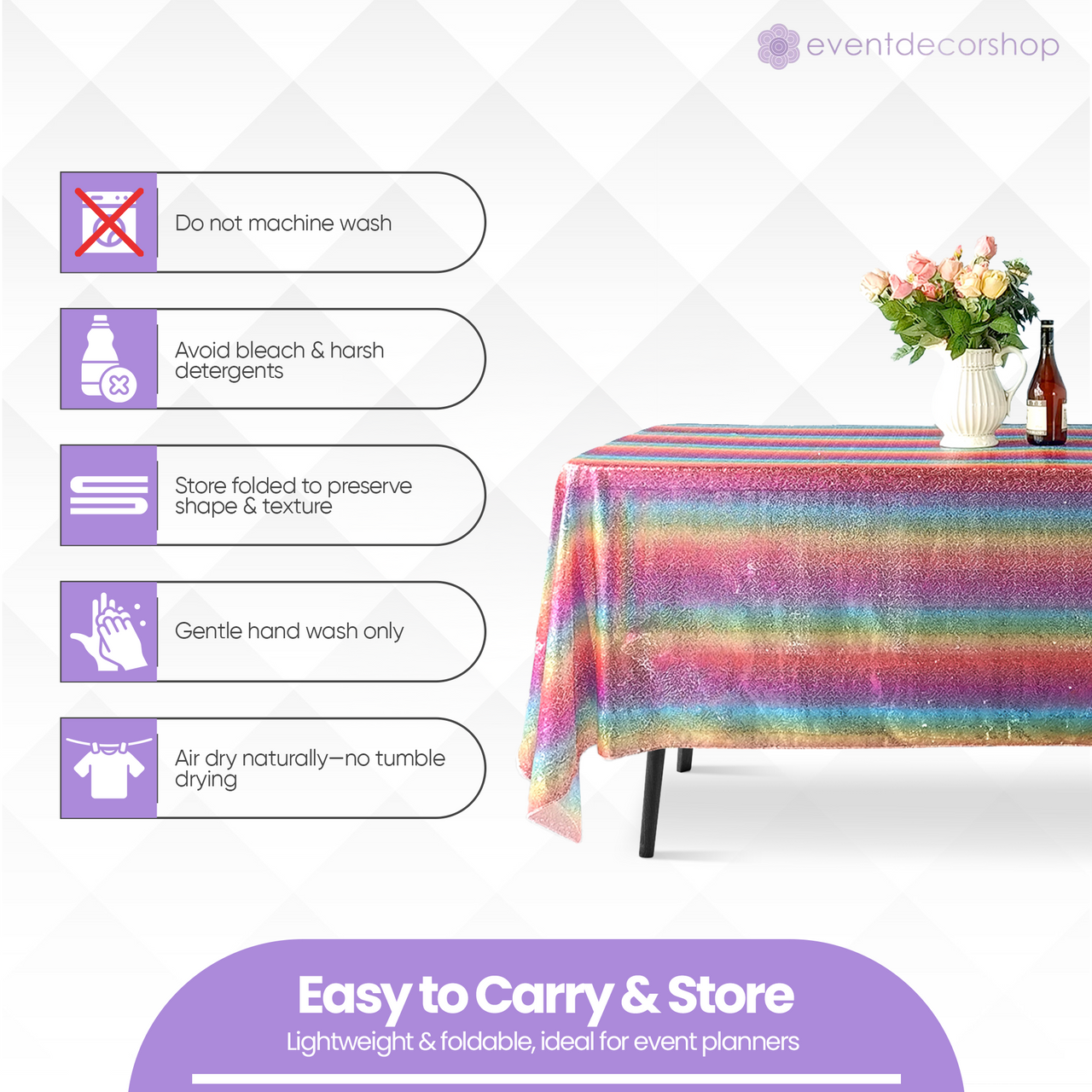 Sequin Rectangle Sparkly Tablecloth - Rainbow