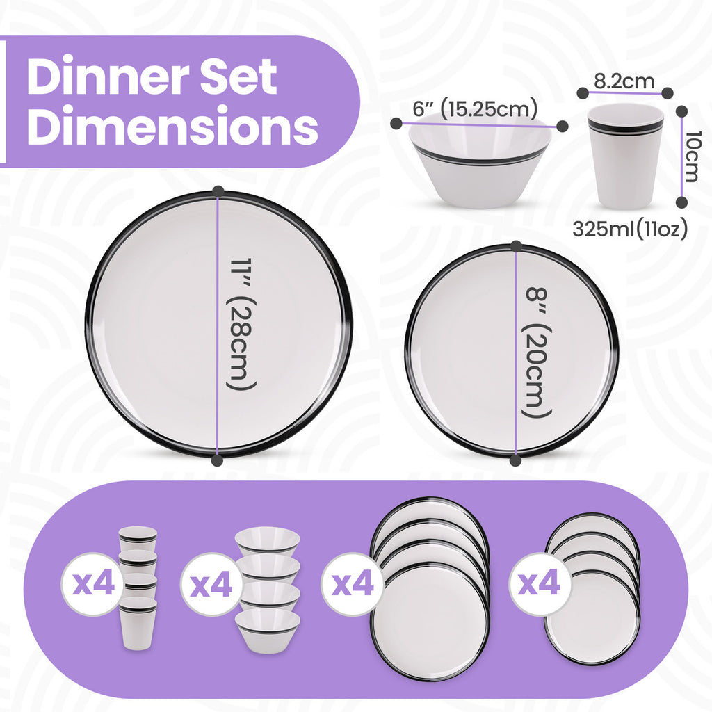 White and Black Design Melamine BBQ and Party Set - 16pcs