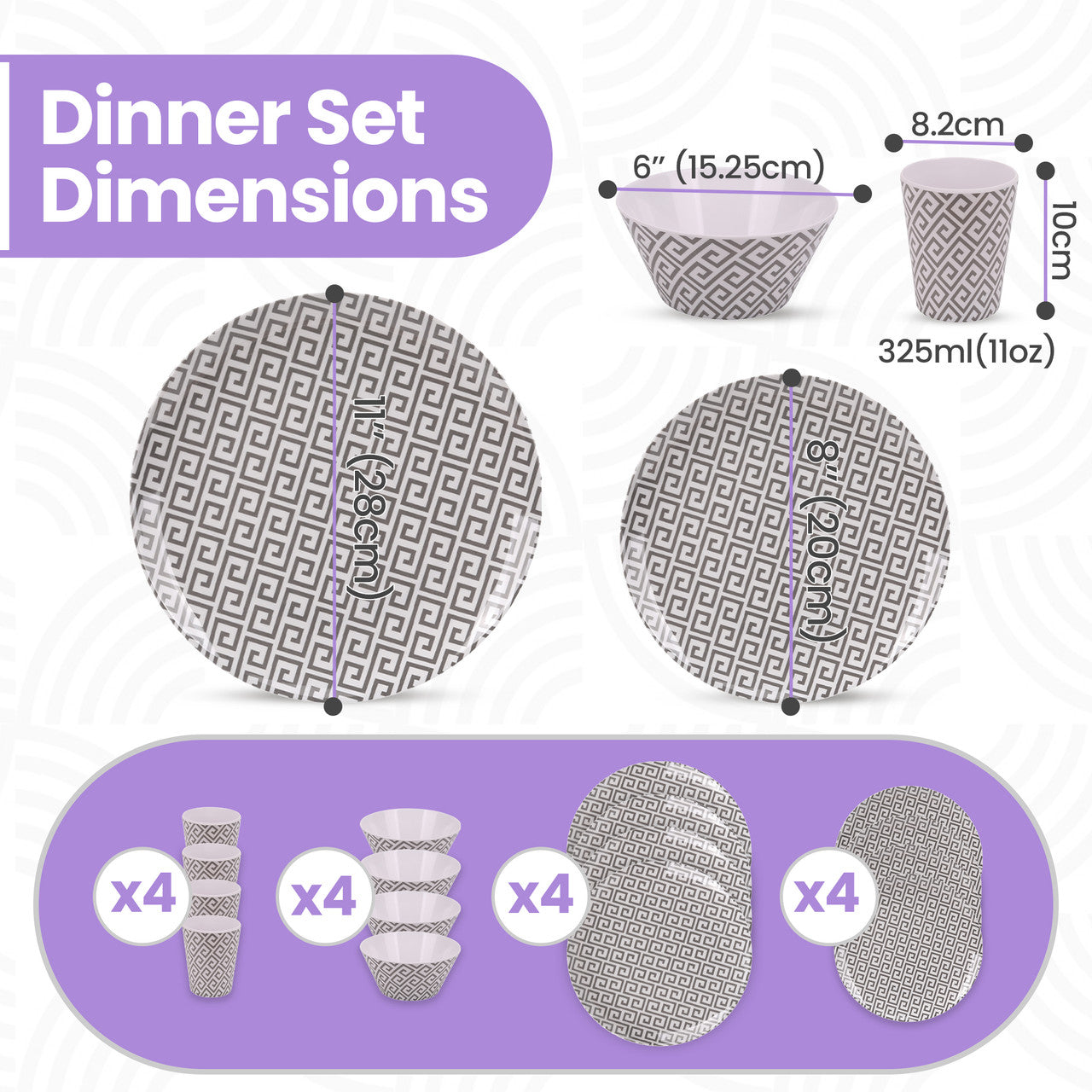 Geometric Design Melamine BBQ and Party Set - 16pcs