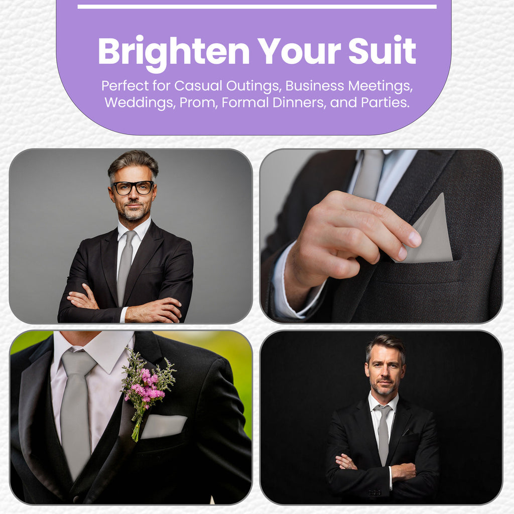 Silver Tie and Handkerchief