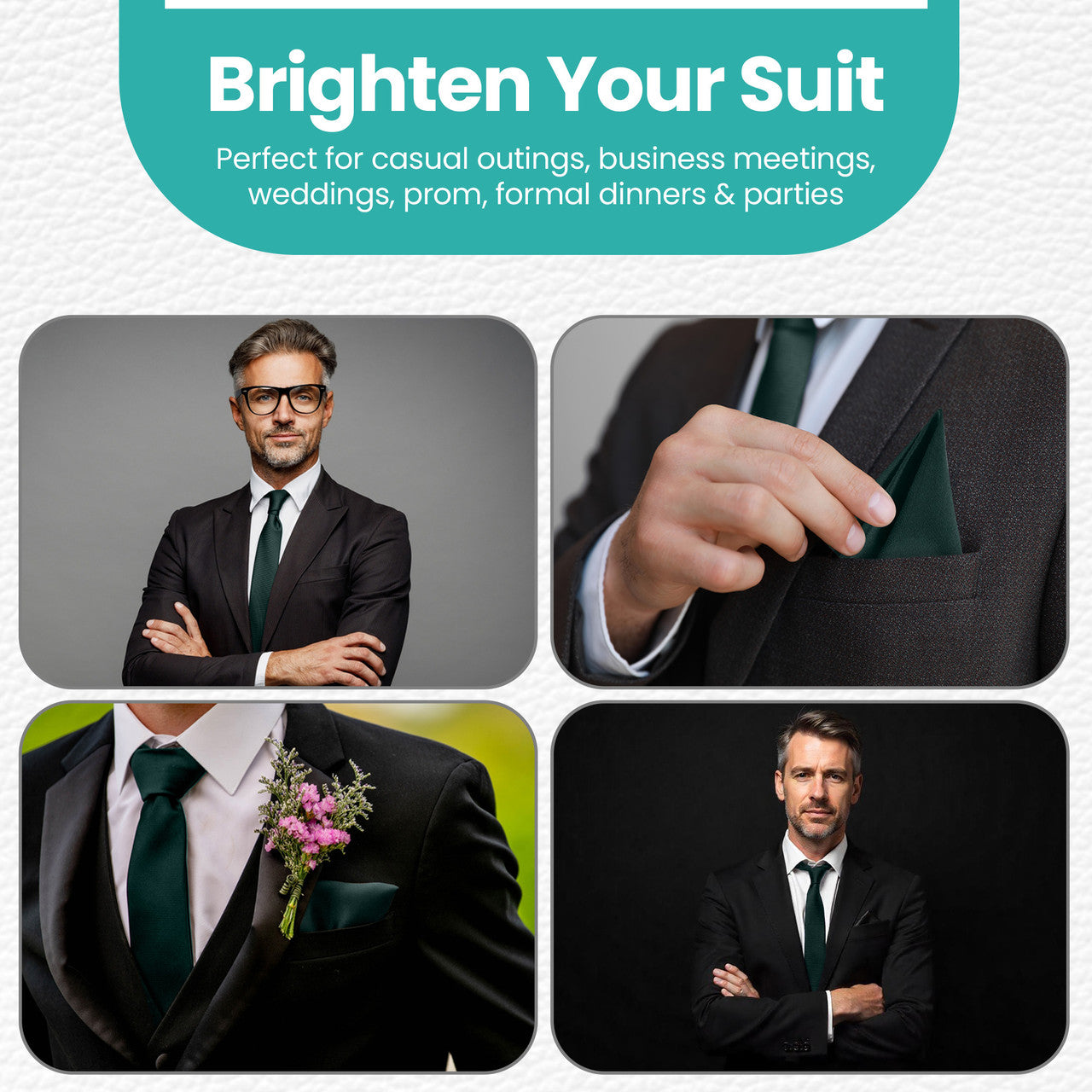 Dark Green Tie and Handkerchief