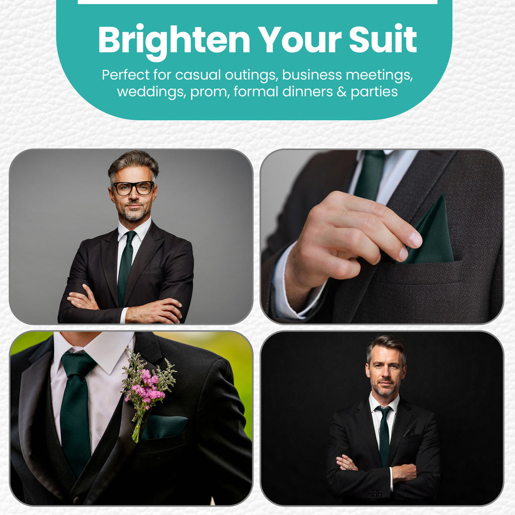 Dark Green Tie and Handkerchief