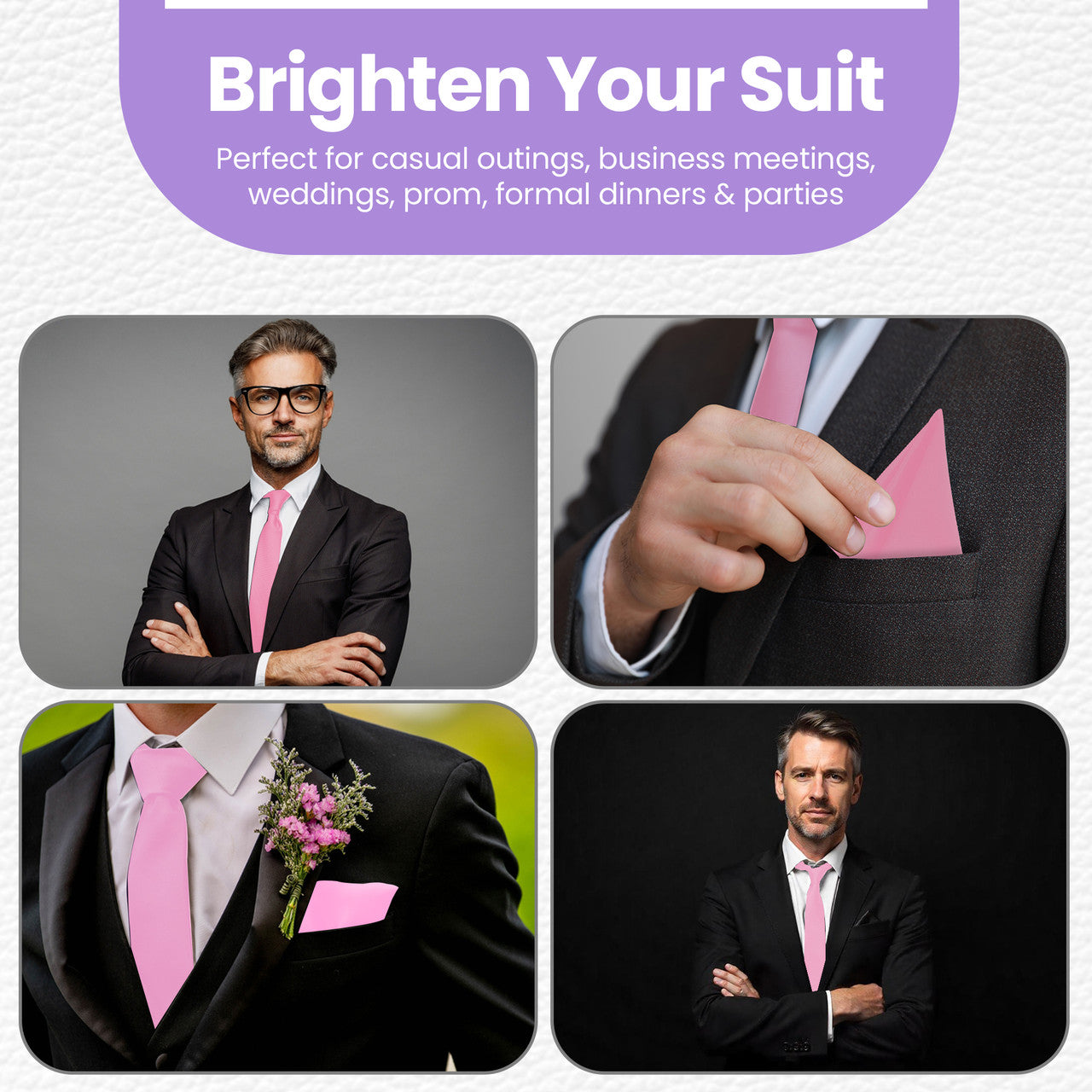 Rose Pink Tie and Handkerchief