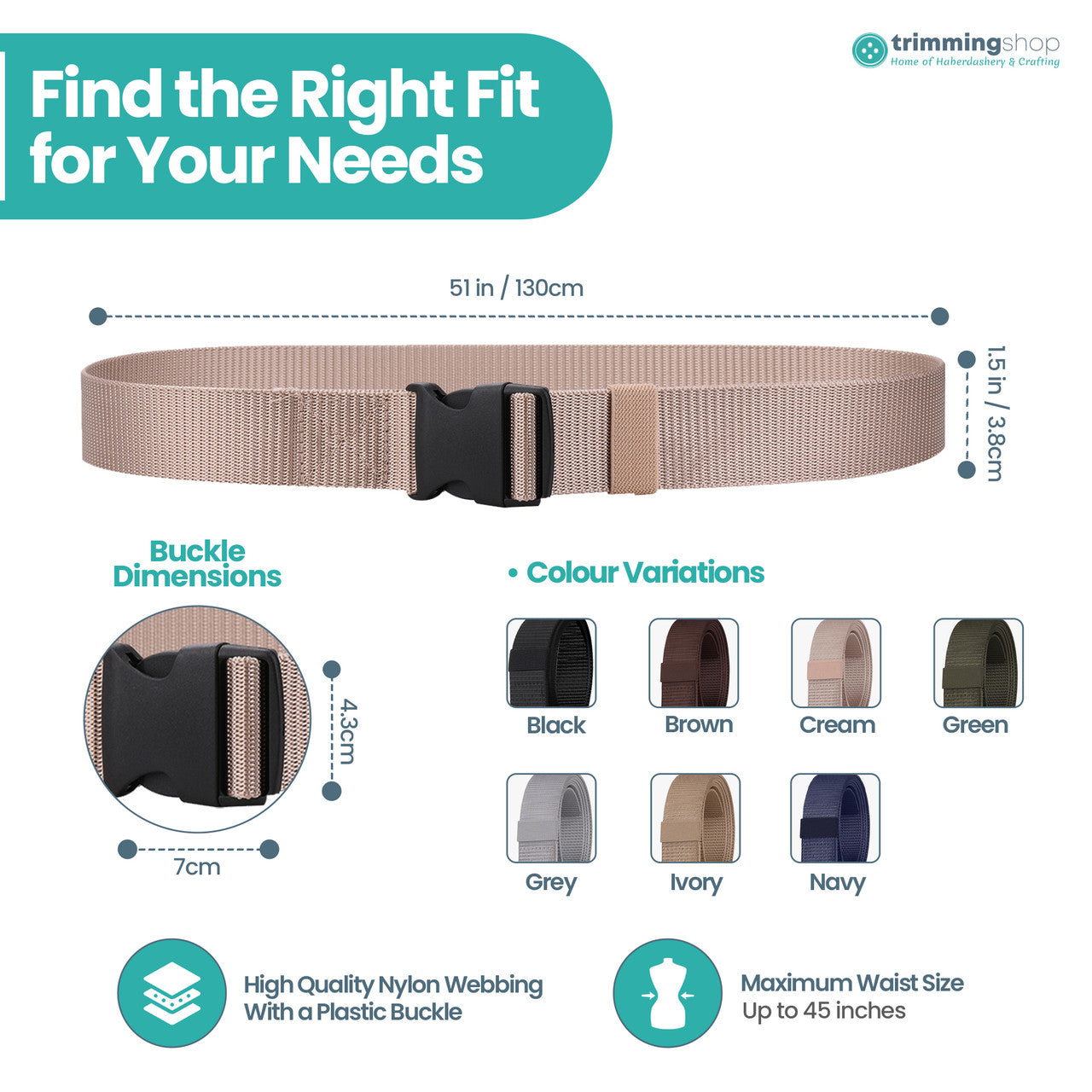 Webbing Canvas Belt with Plastic Clip Buckle - Cream