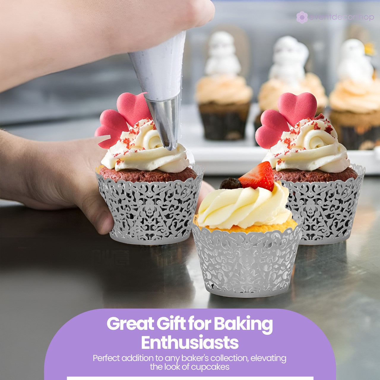 25x Laser Cut Cupcake Wrappers - Silver