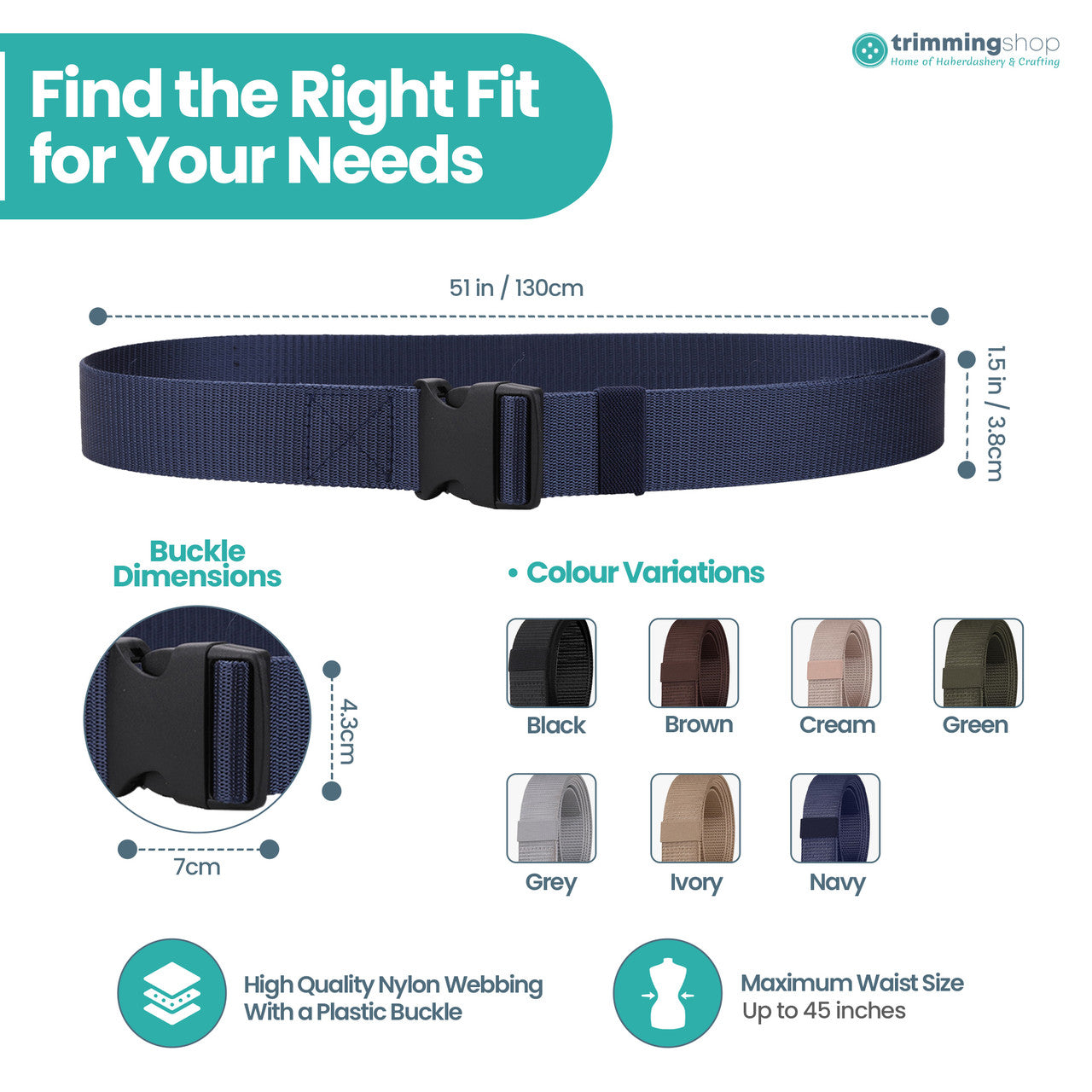 Webbing Canvas Belt with Plastic Clip Buckle - Navy