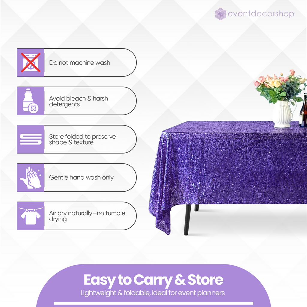 Sequin Rectangle Sparkly Tablecloth - Purple