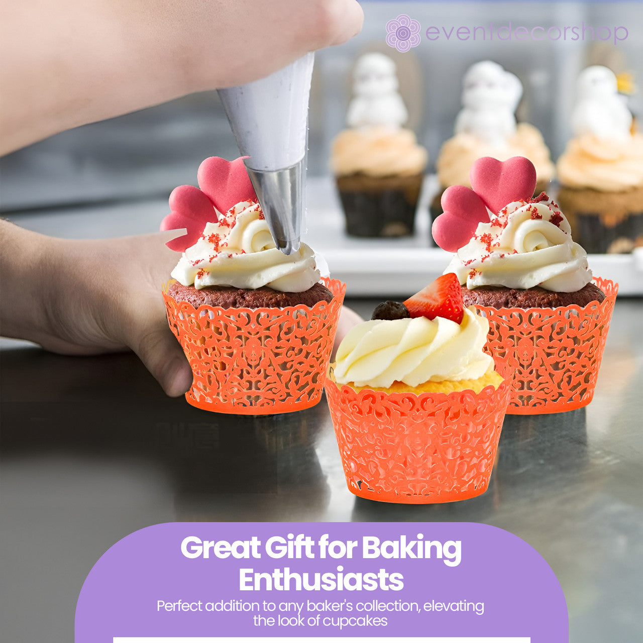 25x Laser Cut Cupcake Wrappers - Orange