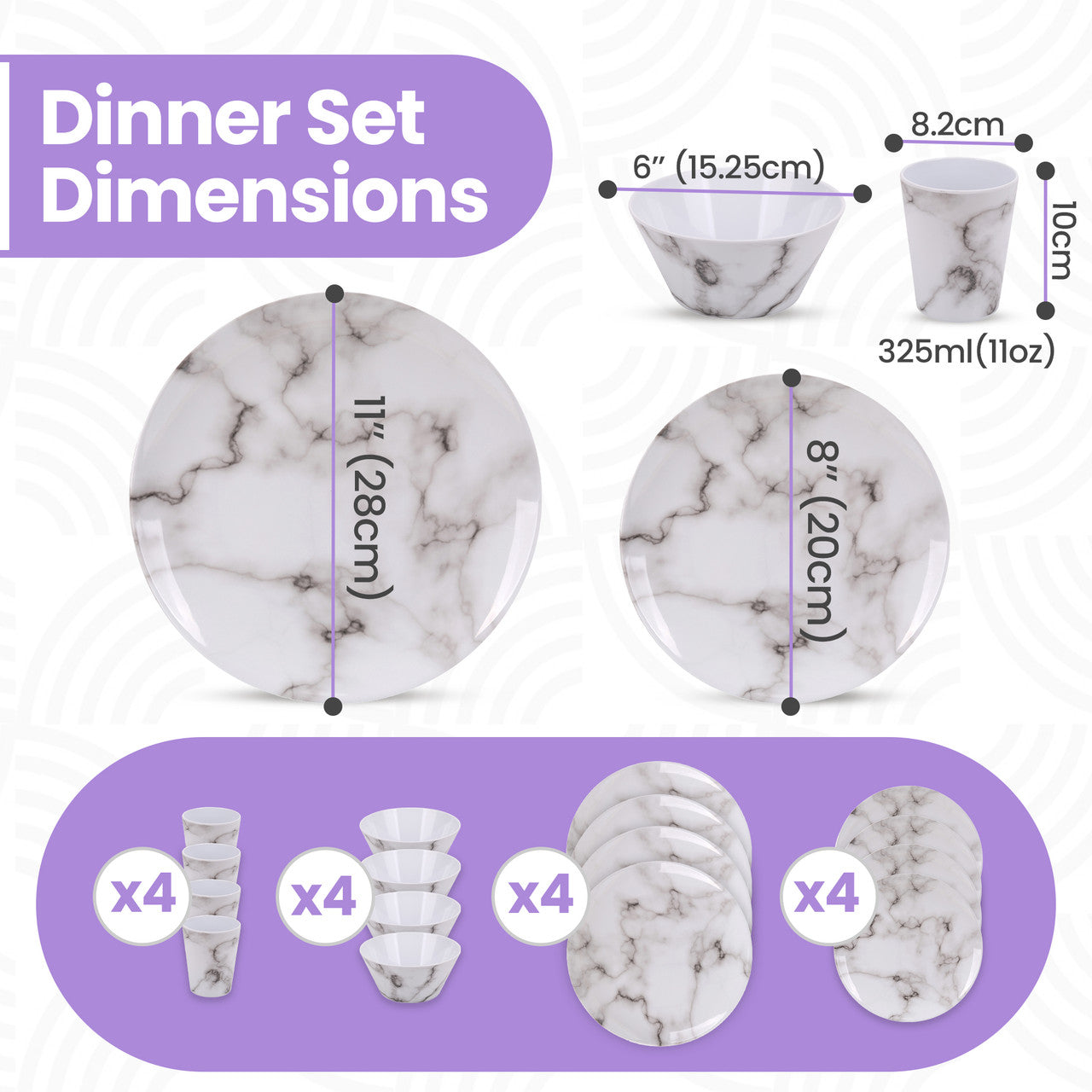 Marble Design Melamine BBQ and Party Set - 16pcs