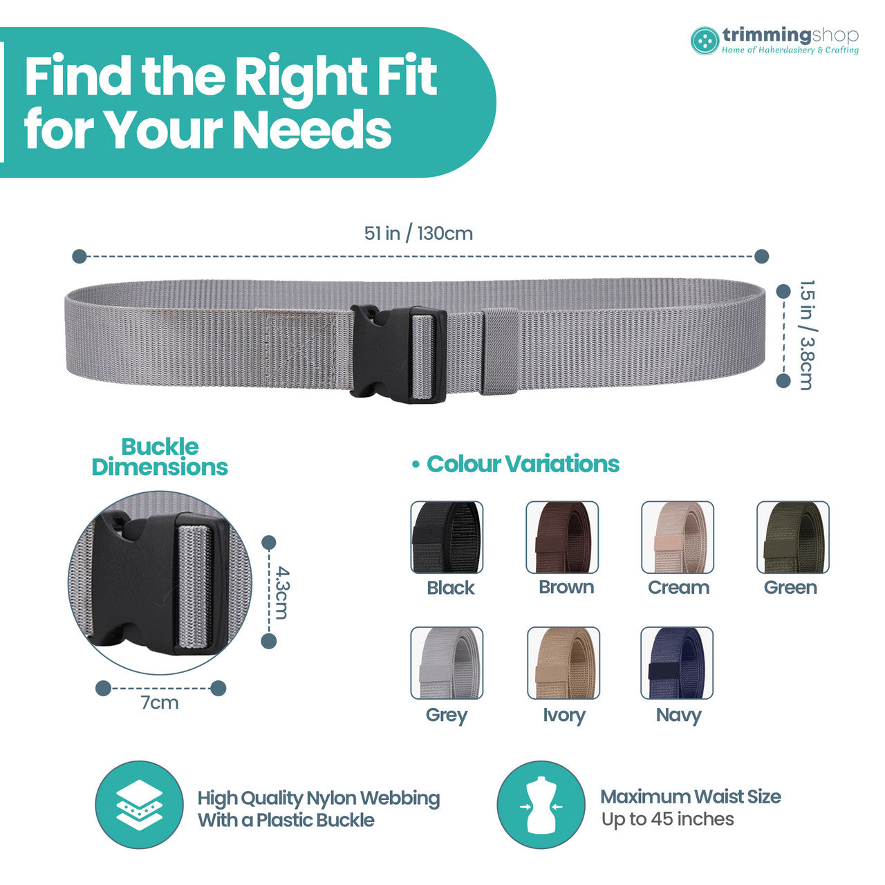 Webbing Canvas Belt with Plastic Clip Buckle - Grey