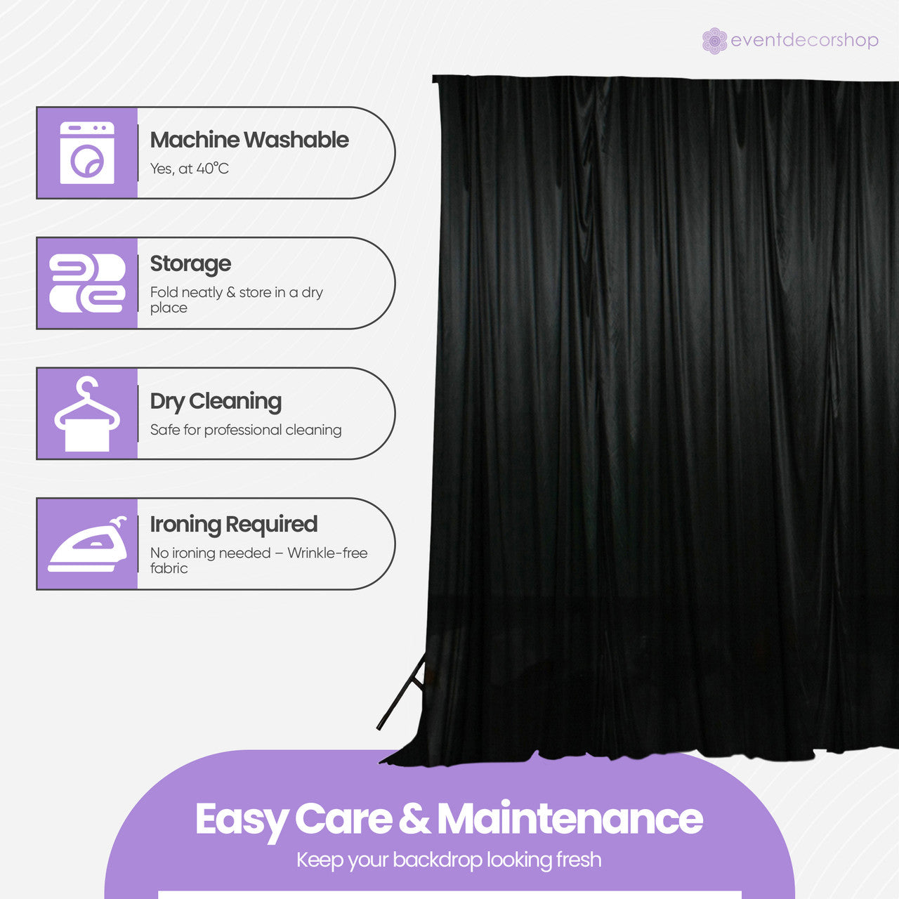 100GSM Ice Silk Photography Backdrop (No Swag) - Black