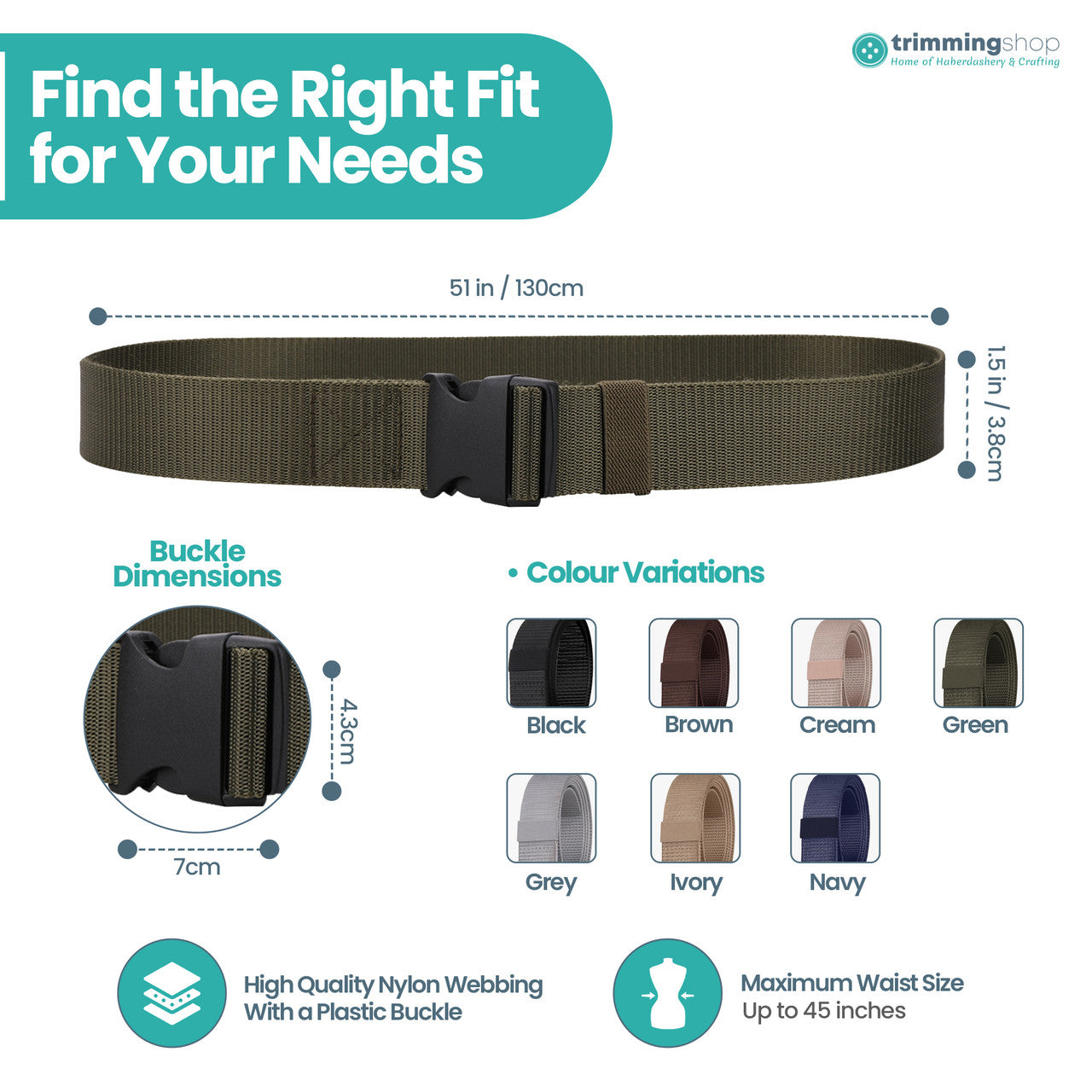 Webbing Canvas Belt with Plastic Clip Buckle - Green