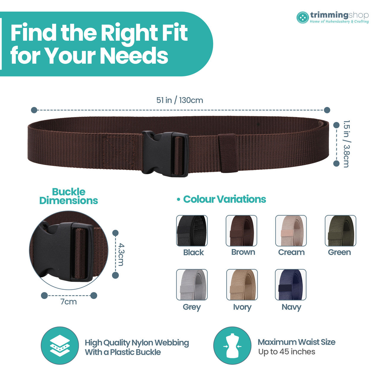 Webbing Canvas Belt with Plastic Clip Buckle - Brown