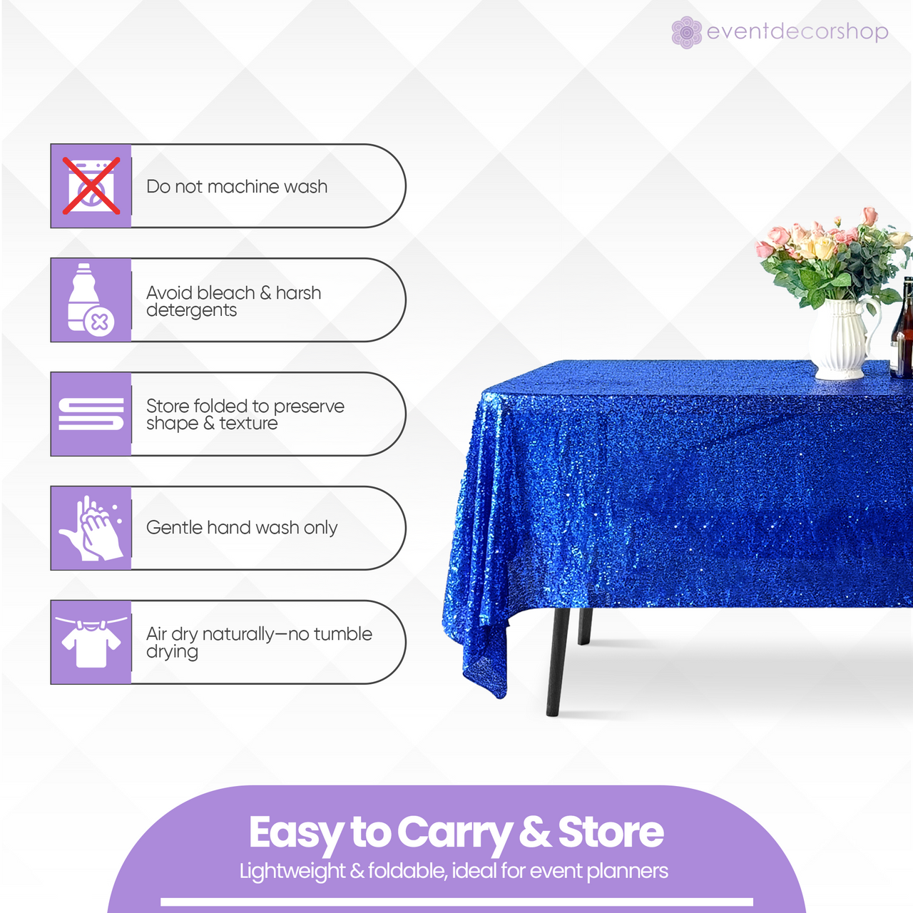 Sequin Rectangle Sparkly Tablecloth - Royal Blue