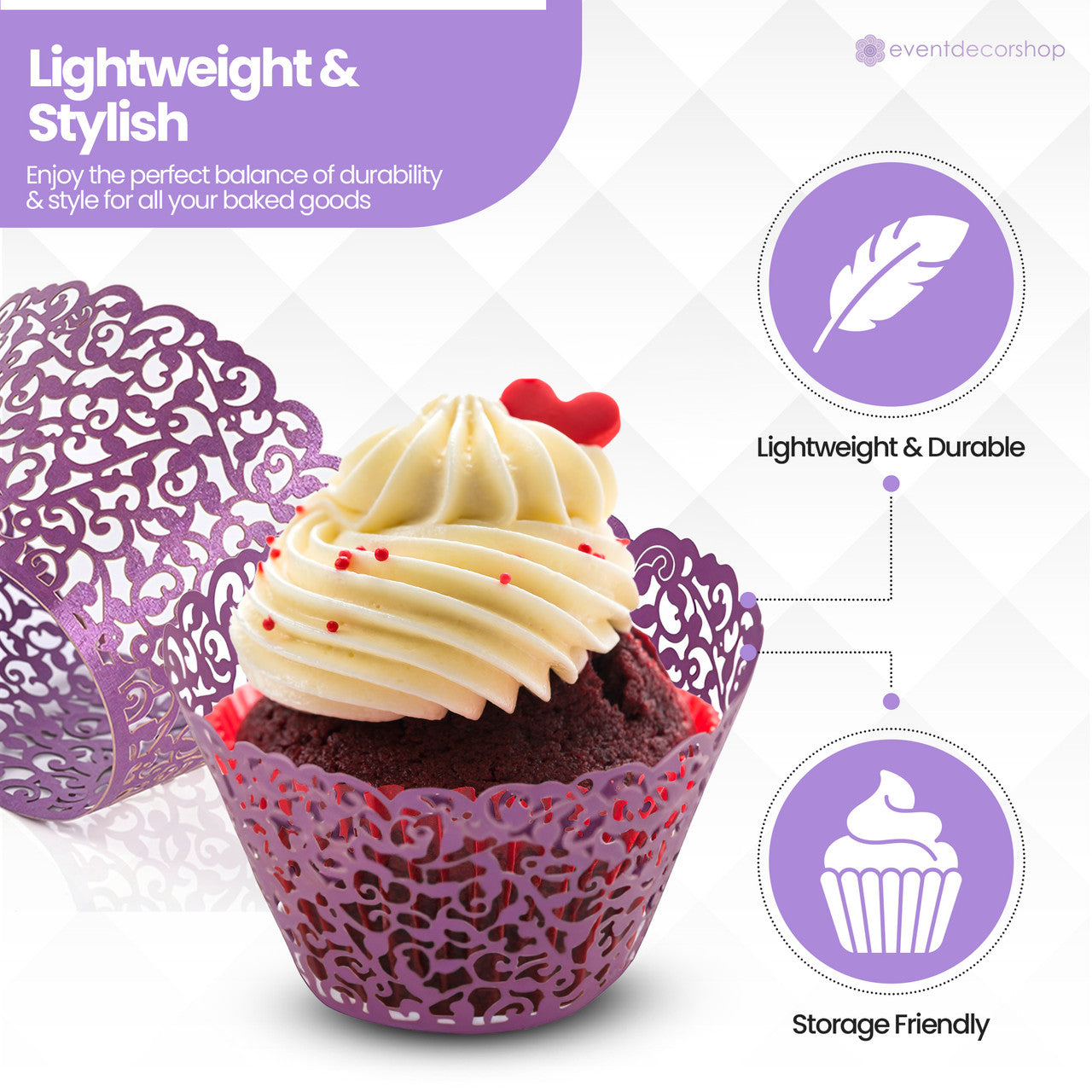 25x Laser Cut Cupcake Wrappers - Purple