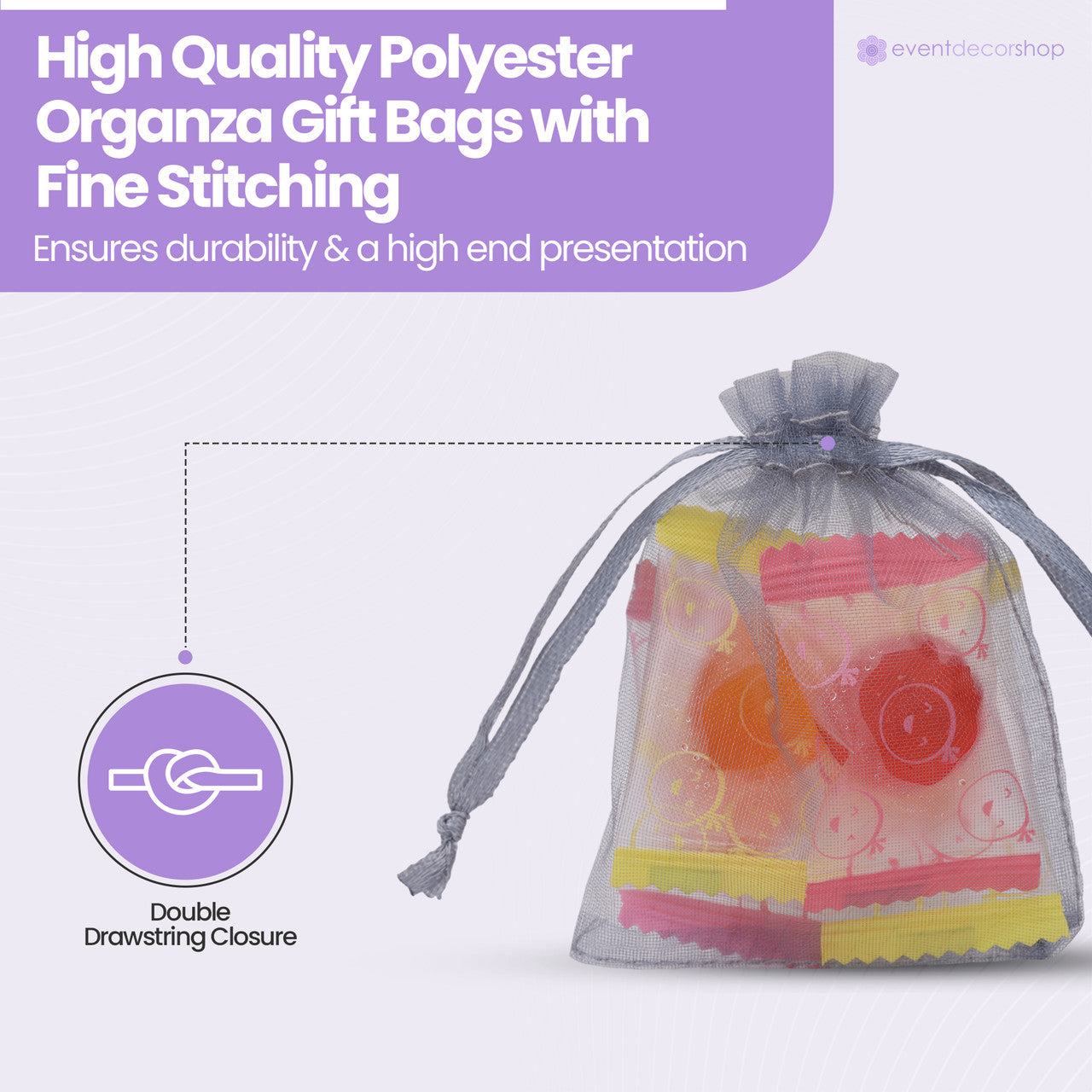 Organza Bags - 7cm x 9cm - 100pcs - Grey