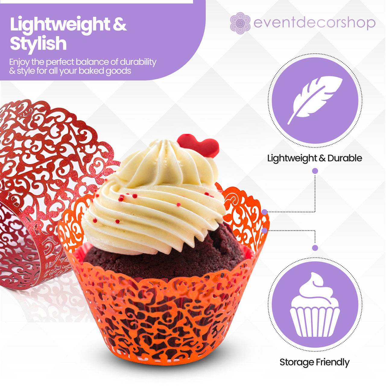 25x Laser Cut Cupcake Wrappers - Orange