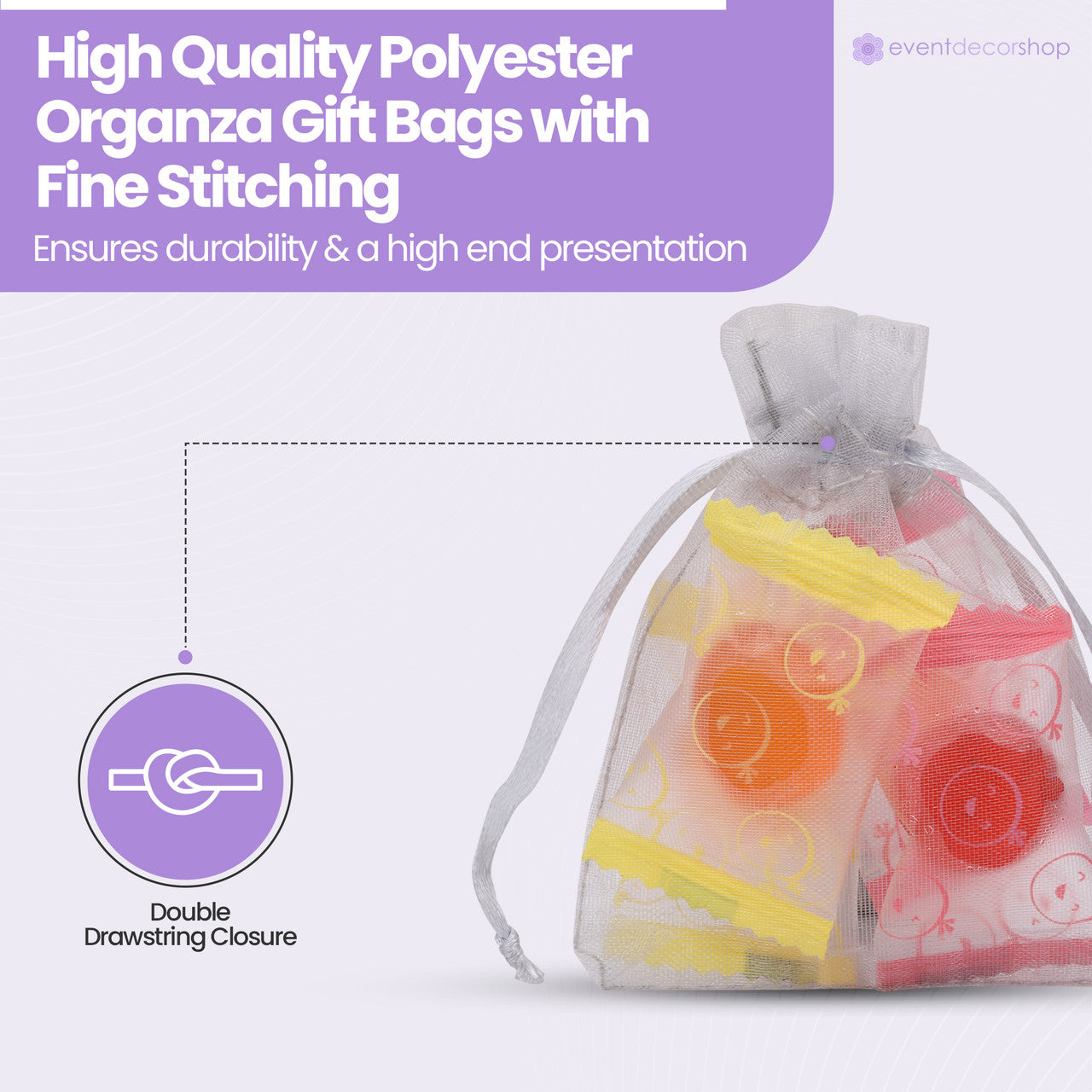 Organza Bags - 7cm x 9cm - 100pcs - Silver