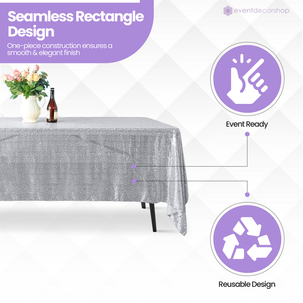 Sequin Rectangle Sparkly Tablecloth - Silver