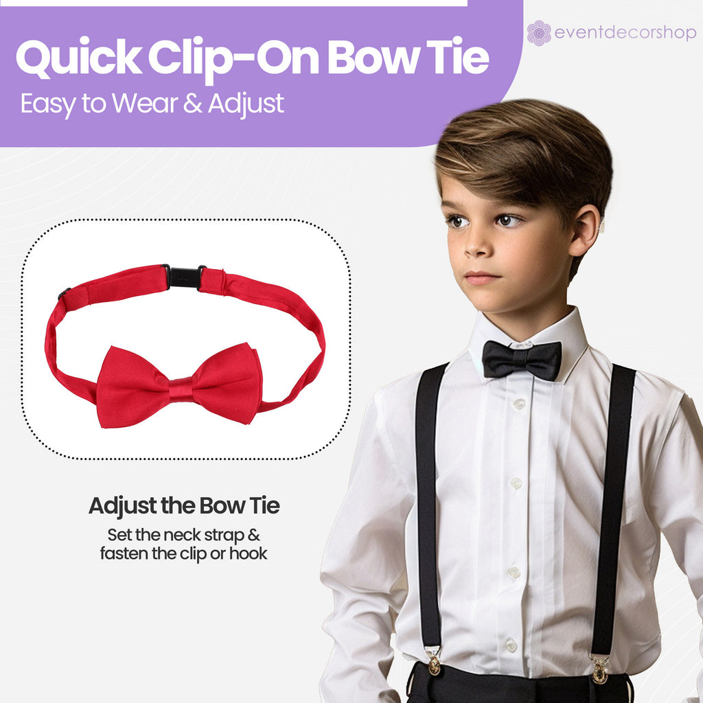 Kids Braces with Bow Tie - 25mm - Burgundy