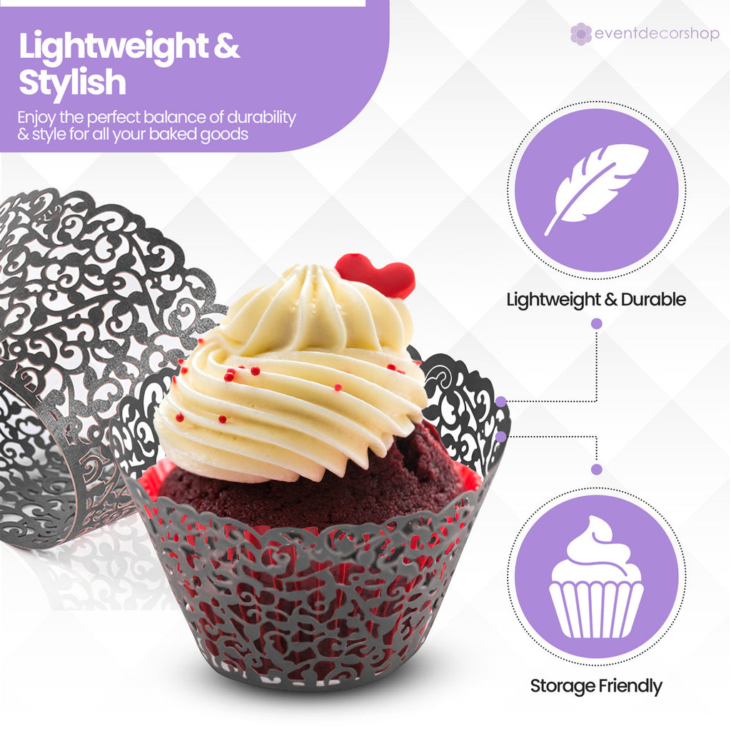 25x Laser Cut Cupcake Wrappers - Black