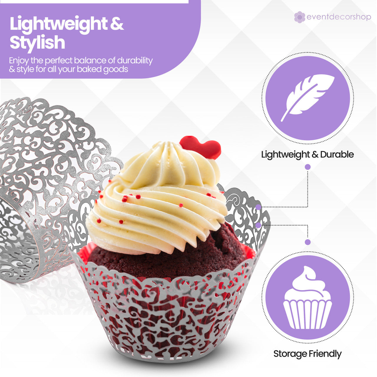 25x Laser Cut Cupcake Wrappers - Silver