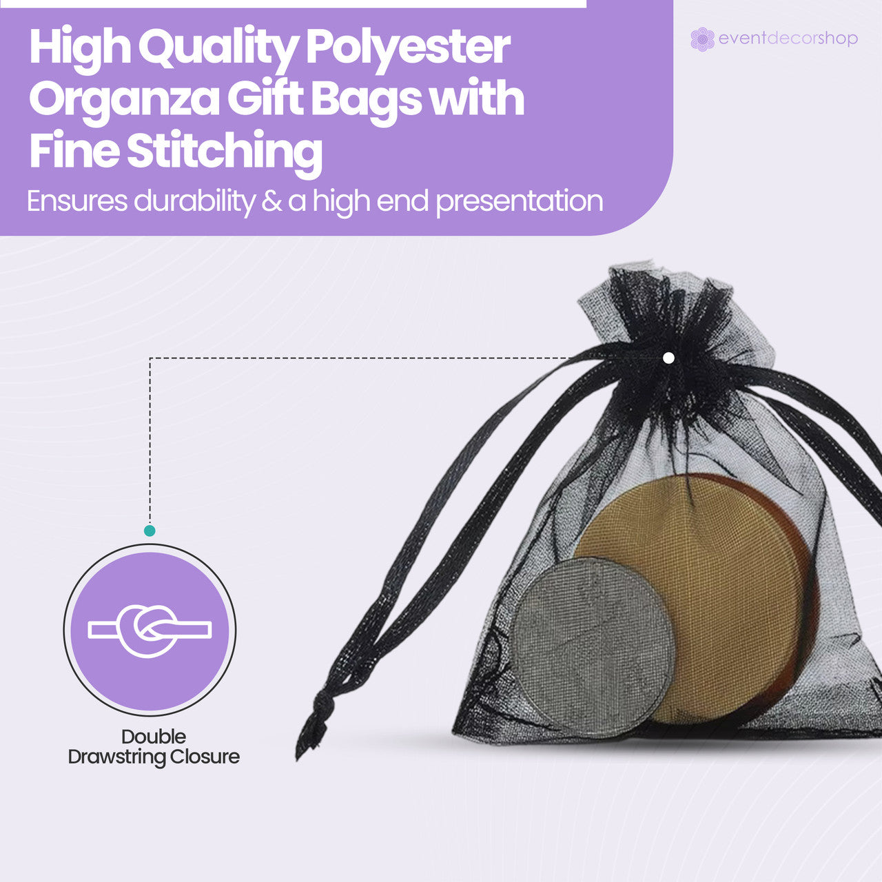 Organza Bags - 7cm x 9cm - 100pcs - Black