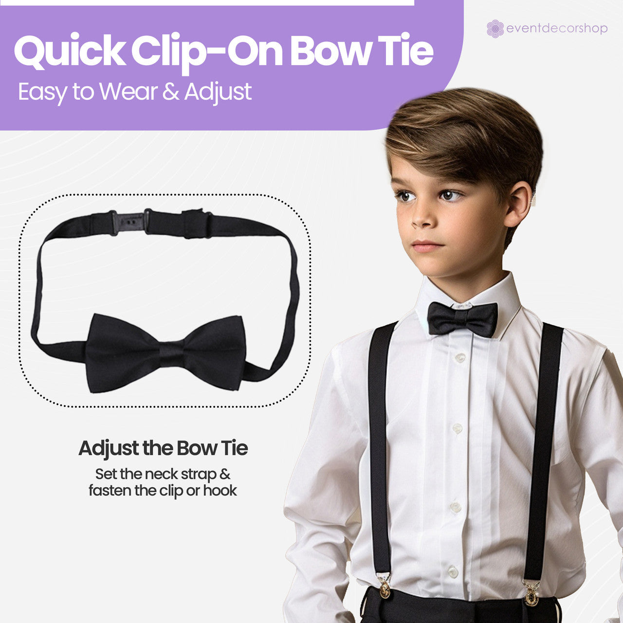 Kids Braces with Bow Tie - 25mm - Black