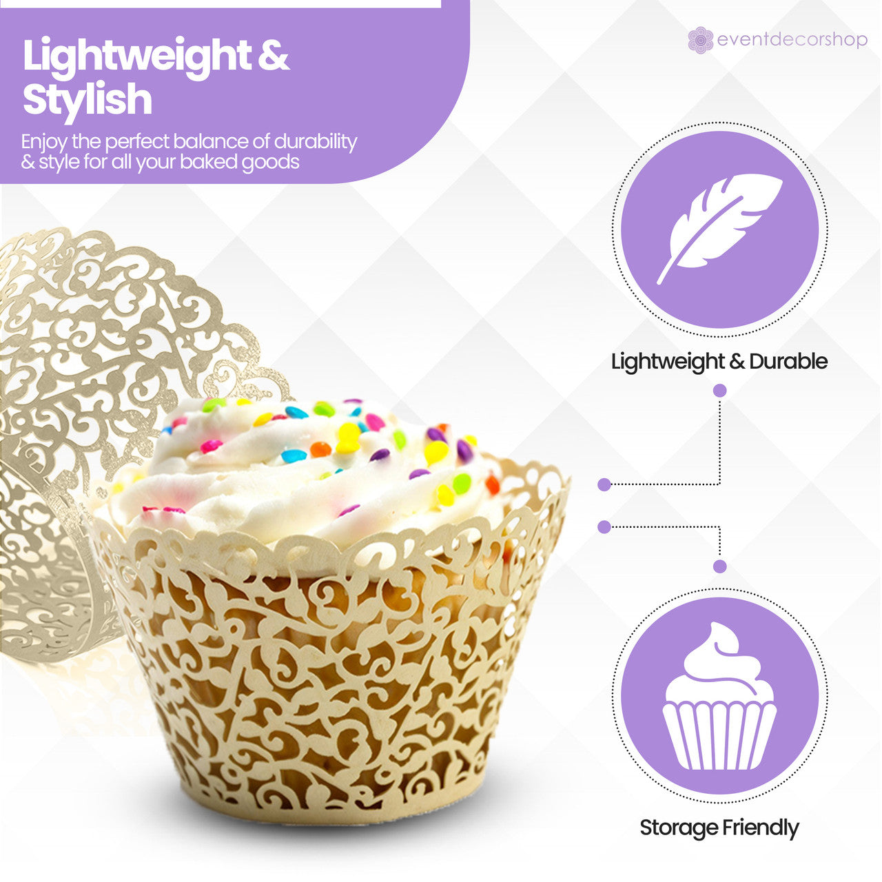 25x Laser Cut Cupcake Wrappers - Beige