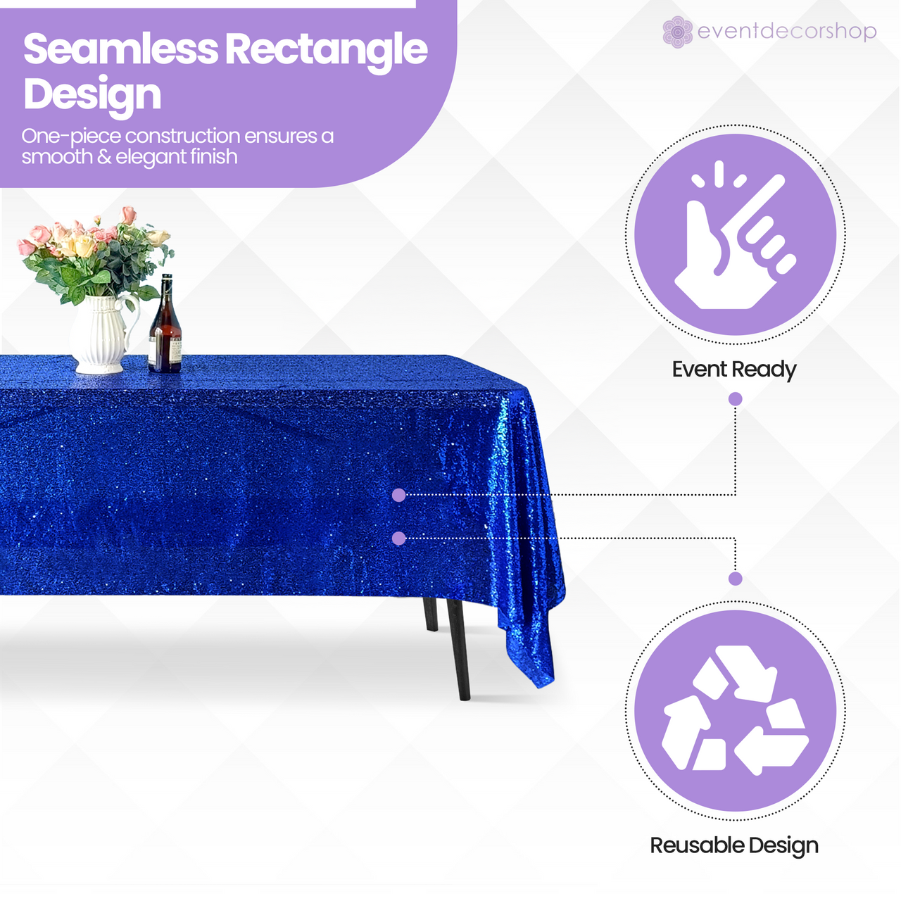 Sequin Rectangle Sparkly Tablecloth - Royal Blue