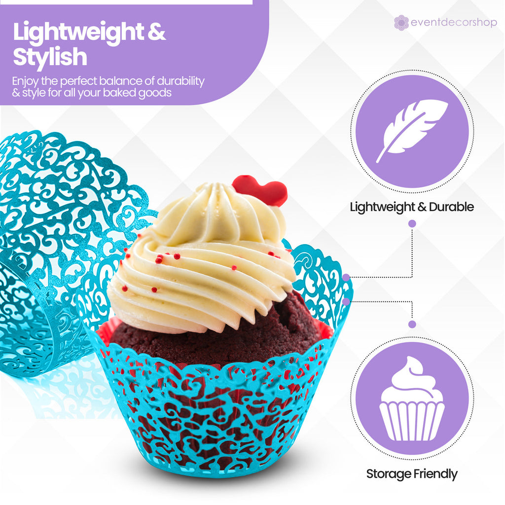 25x Laser Cut Cupcake Wrappers - Blue