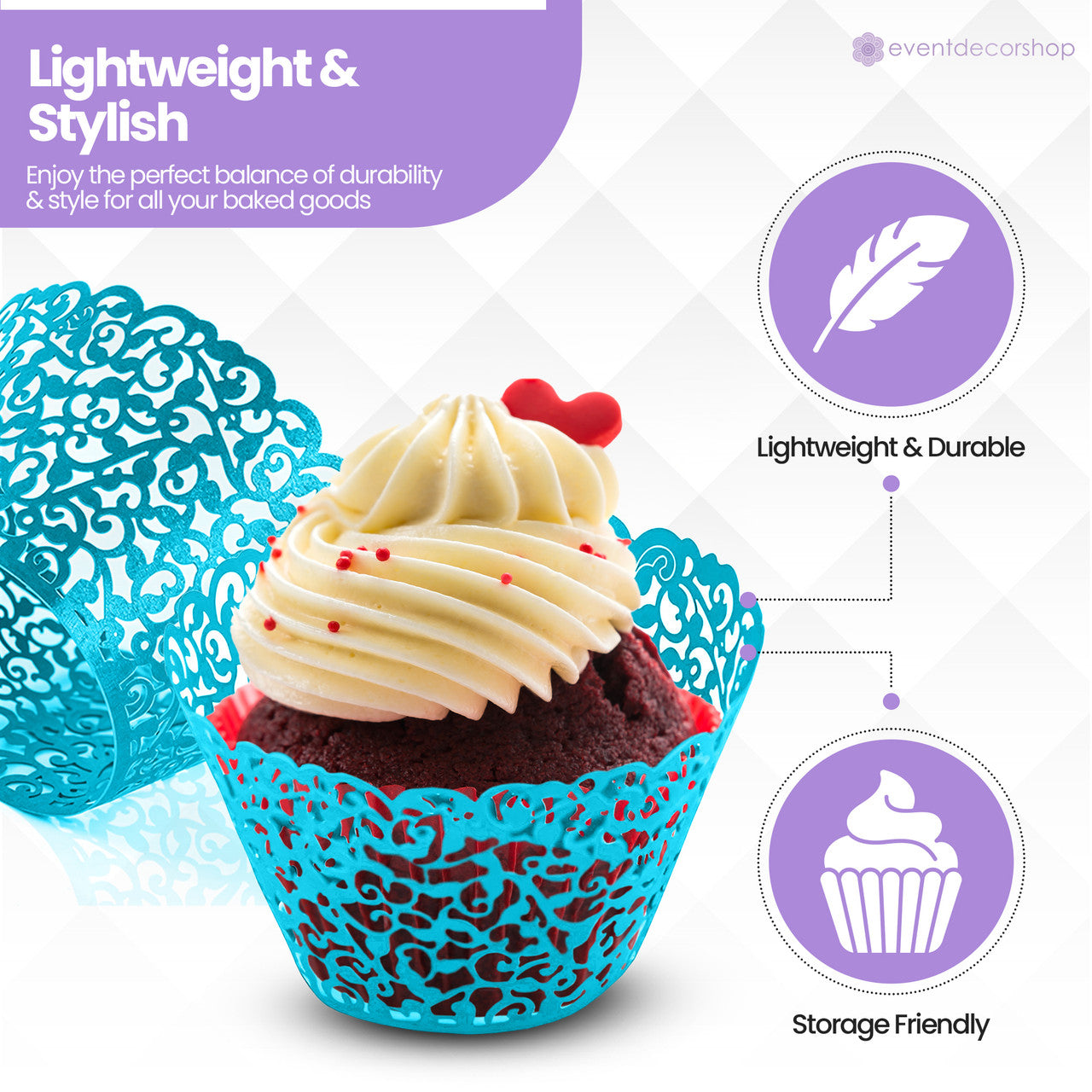 25x Laser Cut Cupcake Wrappers - Blue