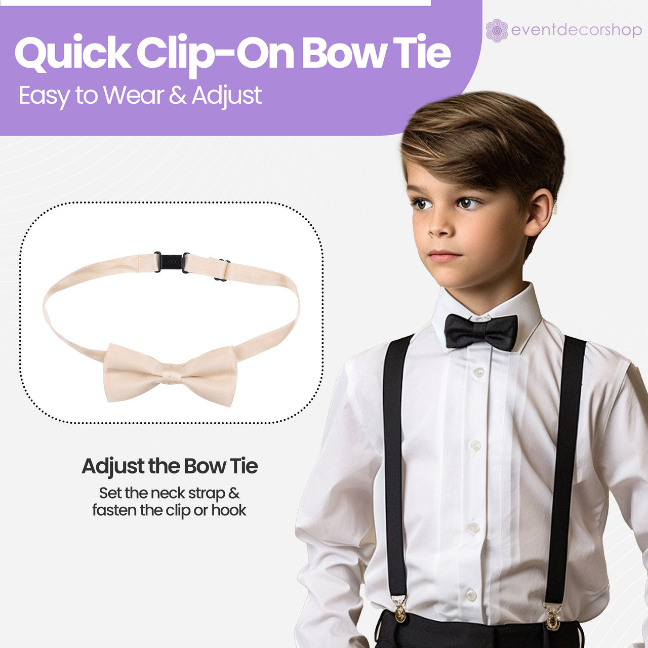 Kids Braces with Bow Tie - 25mm - Beige