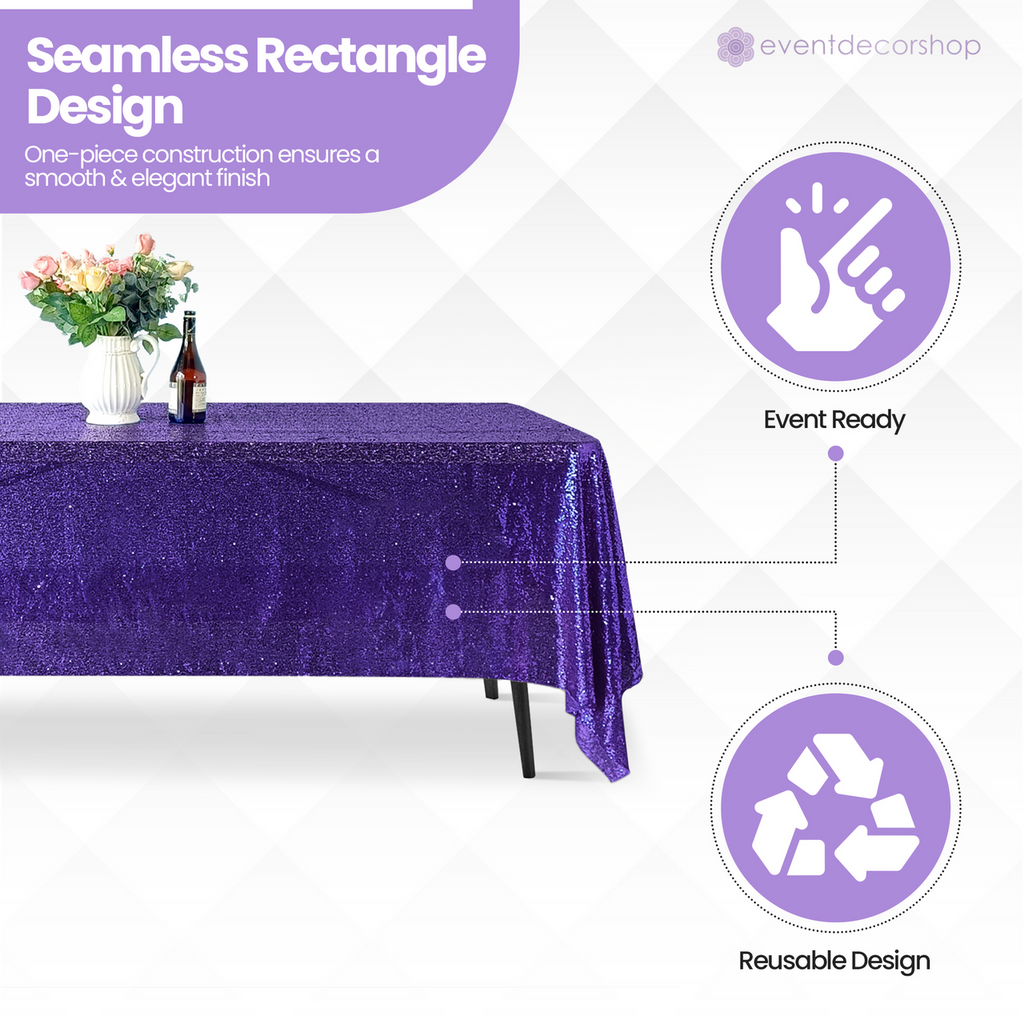 Sequin Rectangle Sparkly Tablecloth - Purple