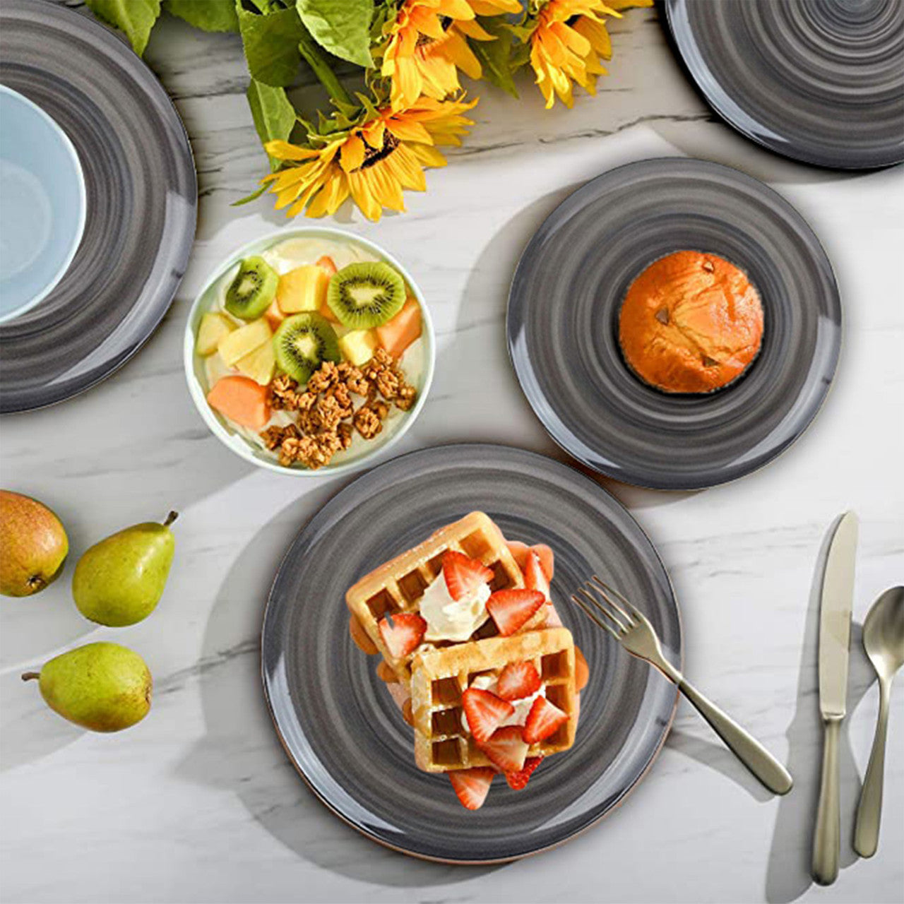 Grey Swirl Design Melamine BBQ and Party Set - 16pcs