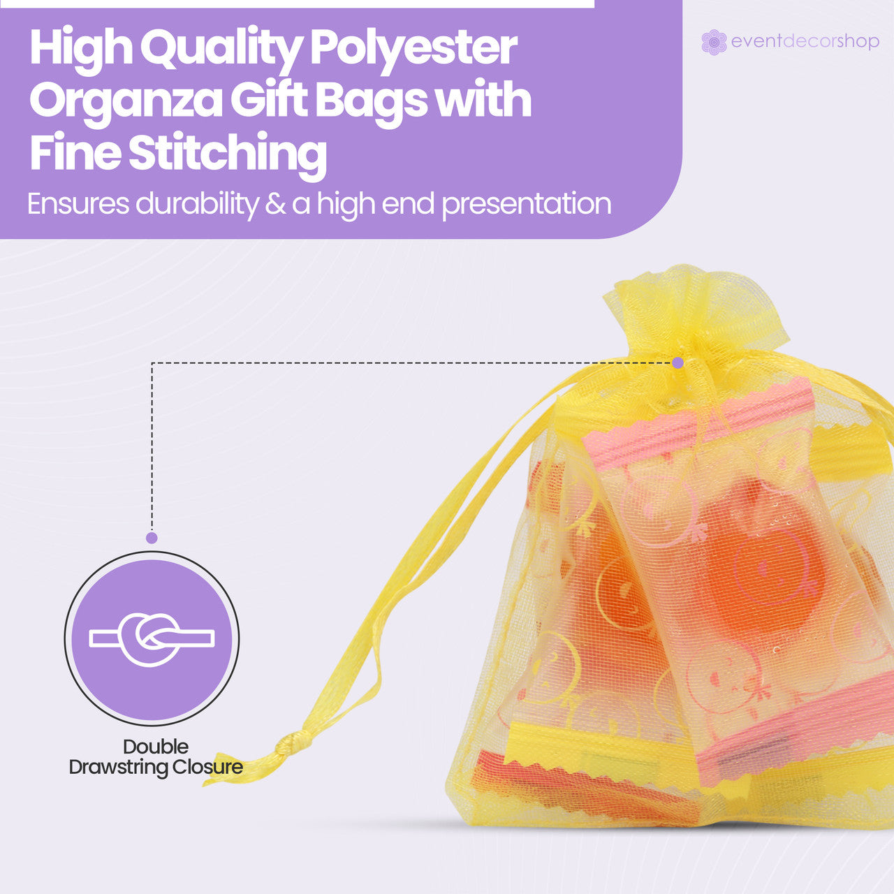 Organza Bags - 7cm x 9cm - 100pcs - Yellow